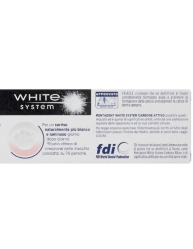 mentadent dentifricio - 75ml - white system - carbone attivo - sbiancante: tuttocasashop.it: igiene e cura della persona