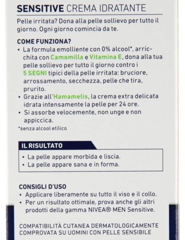 nivea for men crema idratante 75ml - sensitive - 24h di sollievo: tuttocasashop.it: igiene e cura della persona