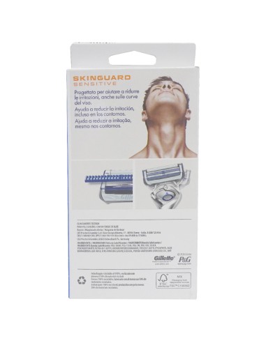 gillette skinguard rasoio - base con 1 testina ricambio - pelle sensibile: tuttocasashop.it: igiene e cura della persona
