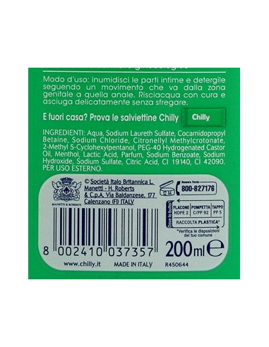 chilly detergente intimo 200ml - gel freschezza naturale a lungo - antiodor: tuttocasashop.it: igiene e cura della persona