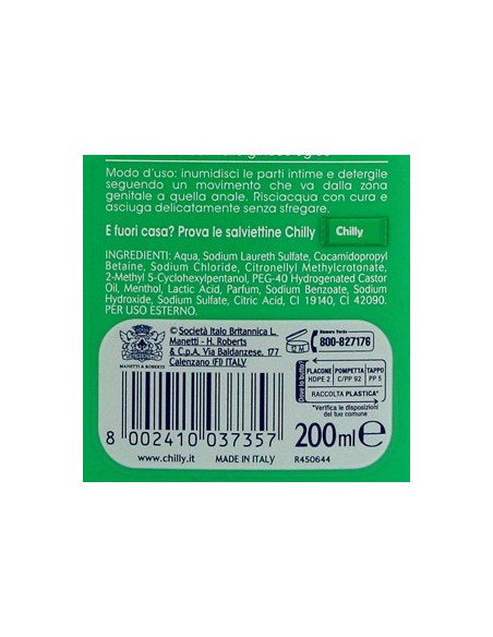 chilly detergente intimo 200ml - gel freschezza naturale a lungo - antiodor: tuttocasashop.it: igiene e cura della persona