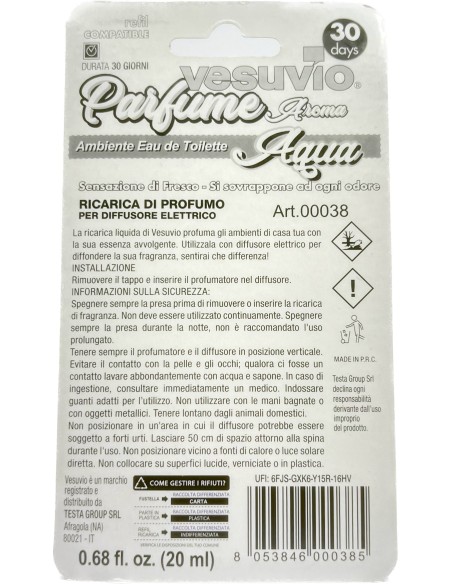 vesuvio ricarica deodorante elettrico compatibile ambipur - aqua: tuttocasashop.it: pulizia e cura della casa