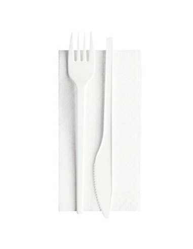 bis posate in plastica 17cm forchetta e coltello bianco + tovagliolo 30x30: tuttocasashop.it: carta & monouso