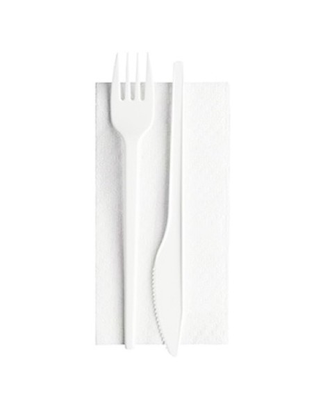 bis posate in plastica 17cm forchetta e coltello bianco + tovagliolo 30x30: tuttocasashop.it: carta & monouso