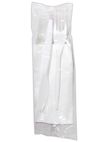 bis posate in plastica 17cm forchetta e coltello bianco + tovagliolo 30x30: tuttocasashop.it: carta & monouso