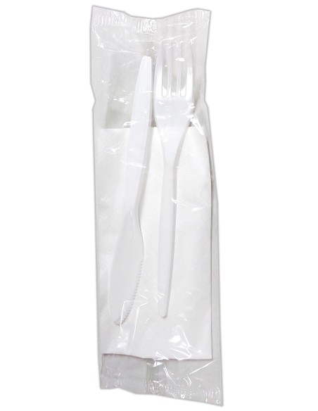 bis posate in plastica 17cm forchetta e coltello bianco + tovagliolo 30x30: tuttocasashop.it: carta & monouso