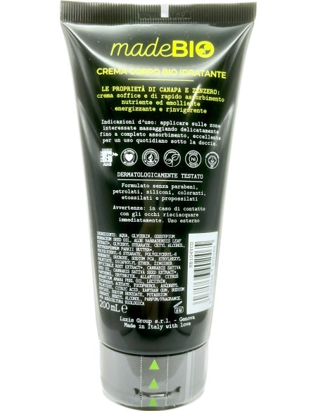 madebio crema corpo - 200ml - con bio canapa e zenzero: tuttocasashop.it: igiene e cura della persona