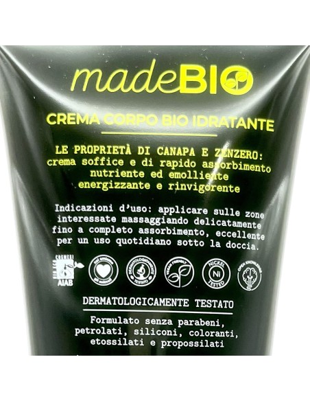 madebio crema corpo - 200ml - con bio canapa e zenzero: tuttocasashop.it: igiene e cura della persona