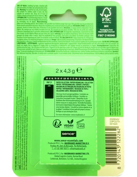 sence lip balm - 2 stick protettivo labbra da 4.3g - aloe vera: tuttocasashop.it: igiene e cura della persona