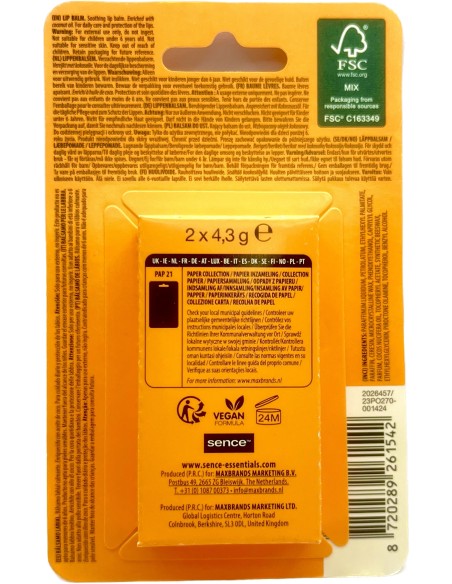 sence lip balm - 2 stick protettivo labbra da 4.3g - coconut: tuttocasashop.it: igiene e cura della persona