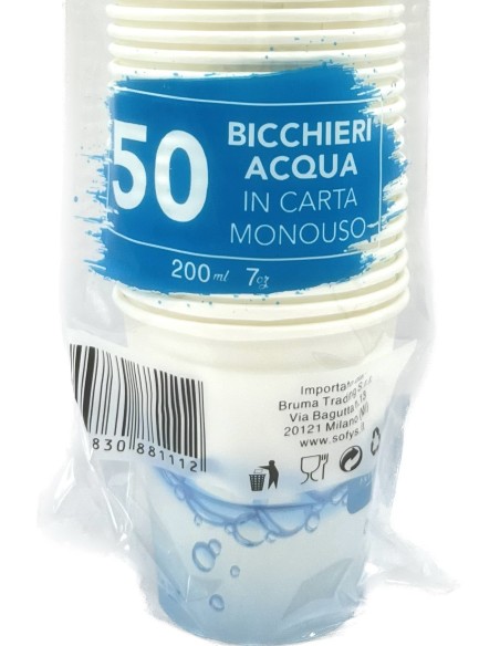 sofys bicchieri in cartoncino - 165ml - 50 pezzi - bianco: tuttocasashop.it: carta & monouso