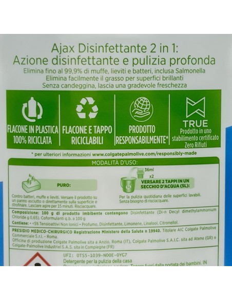 ajax pavimenti detergente liquido - 1250ml - disinfettante: tuttocasashop.it: pulizia e cura della casa