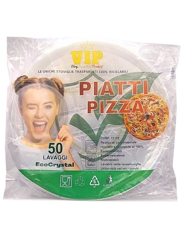 vip 12 piatti pizza in plastica riutilizzabili diametro 33cm - trasparenti: tuttocasashop.it: carta & monouso