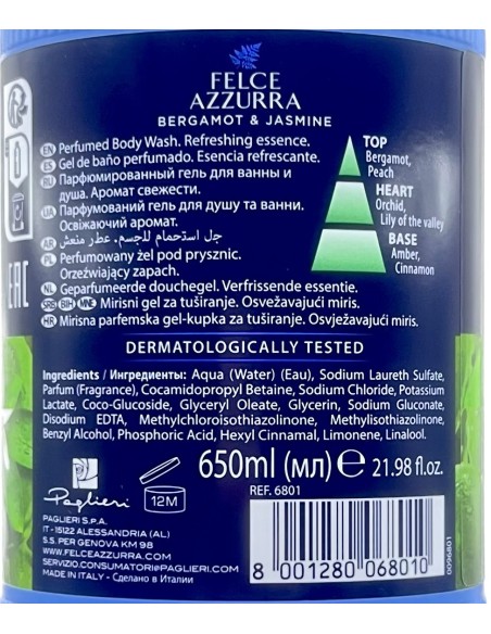 felce azzurra bagnoschiuma 650ml - bergamotto e fiori di cedro - fresco: tuttocasashop.it: igiene e cura della persona