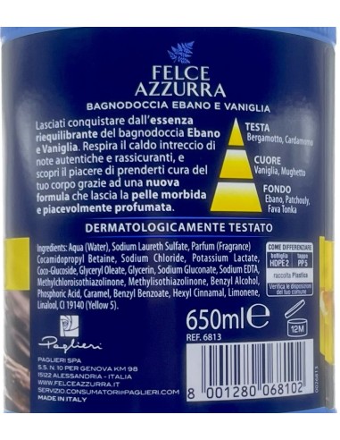 felce azzurra bagnoschiuma 650ml - ebano e vaniglia - riequilibrante: tuttocasashop.it: igiene e cura della persona