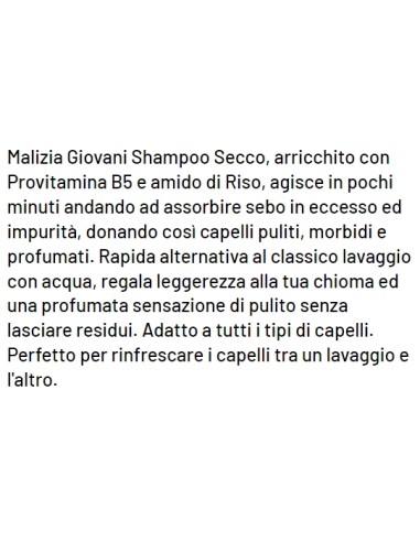 malizia giovani shake b5 pro-vit - 200ml - shampoo secco senza acqua: tuttocasashop.it: igiene e cura della persona