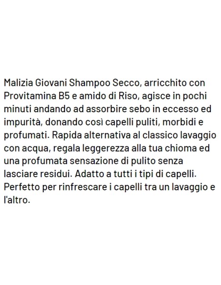 malizia giovani shake b5 pro-vit - 200ml - shampoo secco senza acqua: tuttocasashop.it: igiene e cura della persona