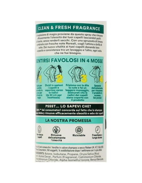 bellery shampoo secco spray 200ml - original - classic fresh: tuttocasashop.it: igiene e cura della persona