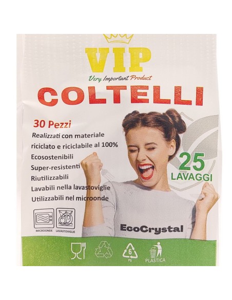 vip 30 coltelli riutilizzabili in plastica 17cm - trasparenti - ecocrystal: tuttocasashop.it: carta & monouso