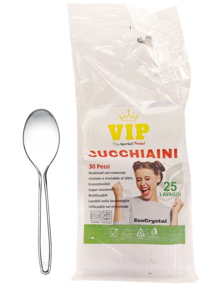 vip 30 cucchiaini riutilizzabili in plastica 12cm - trasparenti - ecocrystal: tuttocasashop.it: carta & monouso