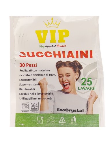 vip 30 cucchiaini riutilizzabili in plastica 12cm - trasparenti - ecocrystal: tuttocasashop.it: carta & monouso