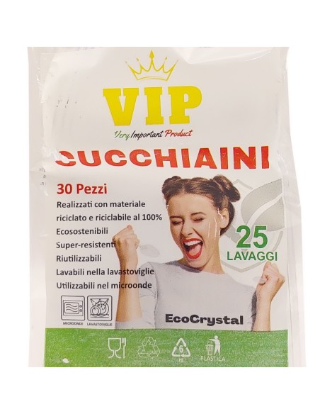 vip 30 cucchiaini riutilizzabili in plastica 12cm - trasparenti - ecocrystal: tuttocasashop.it: carta & monouso