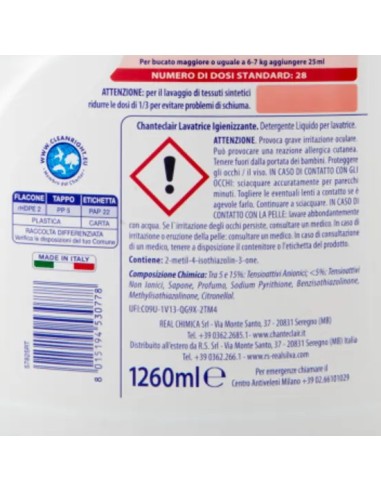 chanteclair detersivo lavatrice - 28 lavaggi 1260ml - igienizzante: tuttocasashop.it: prodotti per bucato e tessuti