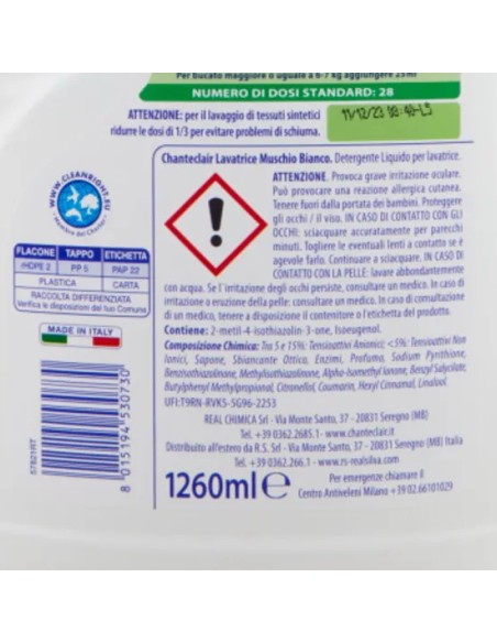 chanteclair detersivo lavatrice - 28 lavaggi 1260ml - muschio bianco: tuttocasashop.it: prodotti per bucato e tessuti