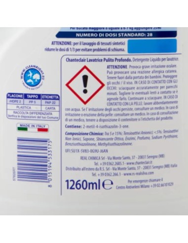 chanteclair detersivo lavatrice - 28 lavaggi 1260ml - pulito profondo: tuttocasashop.it: prodotti per bucato e tessuti