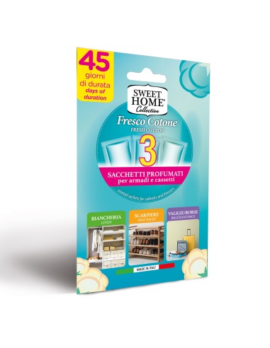 sweet home 3 sacchetti profumati per armadi e cassetti 45gg - fresco cotone: tuttocasashop.it: prodotti per bucato e tessuti