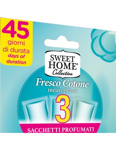 sweet home 3 sacchetti profumati per armadi e cassetti 45gg - fresco cotone: tuttocasashop.it: prodotti per bucato e tessuti