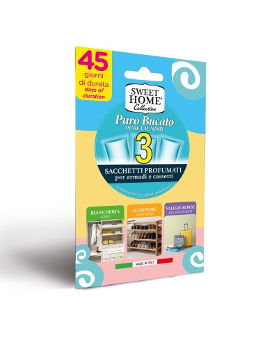 sweet home 3 sacchetti profumati per armadi e cassetti 45gg - puro bucato: tuttocasashop.it: prodotti per bucato e tessuti