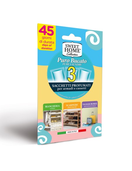 sweet home 3 sacchetti profumati per armadi e cassetti 45gg - puro bucato: tuttocasashop.it: prodotti per bucato e tessuti