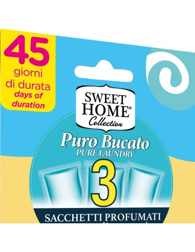 sweet home 3 sacchetti profumati per armadi e cassetti 45gg - puro bucato: tuttocasashop.it: prodotti per bucato e tessuti