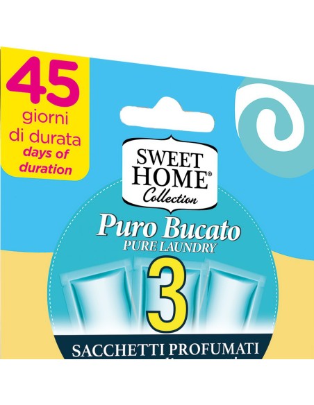 sweet home 3 sacchetti profumati per armadi e cassetti 45gg - puro bucato: tuttocasashop.it: prodotti per bucato e tessuti