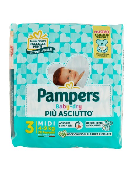 pampers pannolini baby-dry - taglia 3 midi 4-9kg - 20 pezzi: tuttocasashop.it: igiene e cura della persona