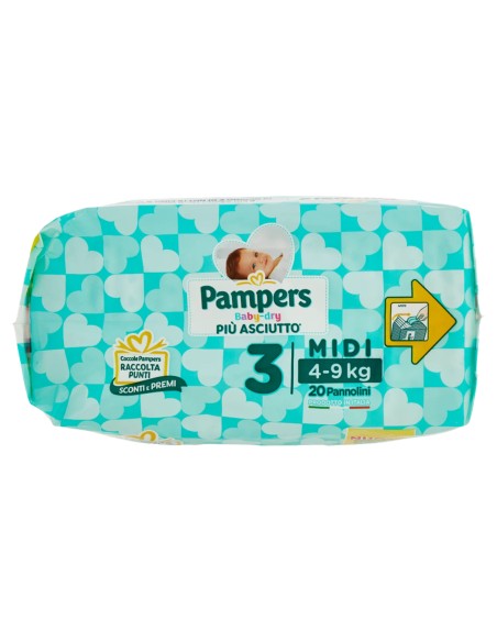 pampers pannolini baby-dry - taglia 3 midi 4-9kg - 20 pezzi: tuttocasashop.it: igiene e cura della persona