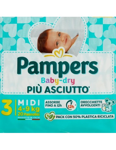 pampers pannolini baby-dry - taglia 3 midi 4-9kg - 20 pezzi: tuttocasashop.it: igiene e cura della persona