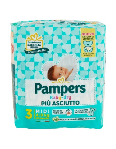 pampers pannolini baby-dry - taglia 3 midi 4-9kg - 20 pezzi: tuttocasashop.it: igiene e cura della persona