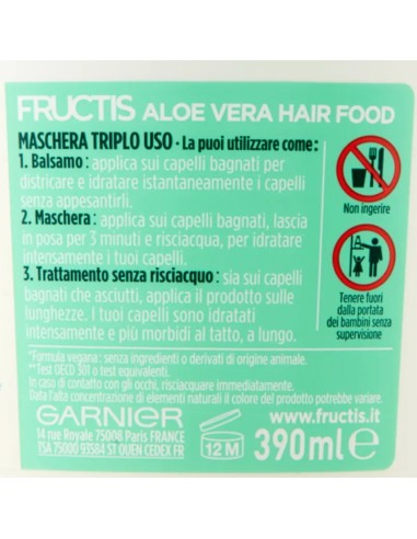 fructis hair food maschera capelli 390ml - aloe vera - idratante: tuttocasashop.it: igiene e cura della persona