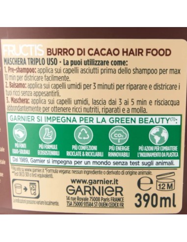 fructis hair food maschera capelli 390ml - burro di cacao - rigenera ricci: tuttocasashop.it: igiene e cura della persona