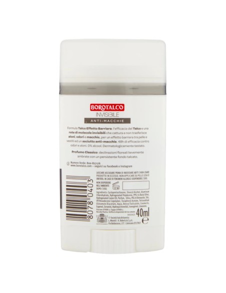borotalco deodorante stick 40ml - invisibile - talco - anti-macchie: tuttocasashop.it: igiene e cura della persona