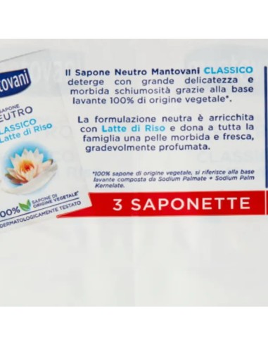 mantovani sapone neutro classico con latte di riso - 3 saponette da 90g: tuttocasashop.it: igiene e cura della persona