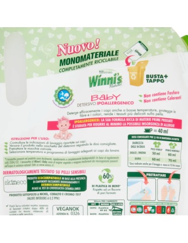 winni's baby detersivo ipoallergenico - 16 lavaggi - 800ml - ecoricarica: tuttocasashop.it: prodotti per bucato e tessuti
