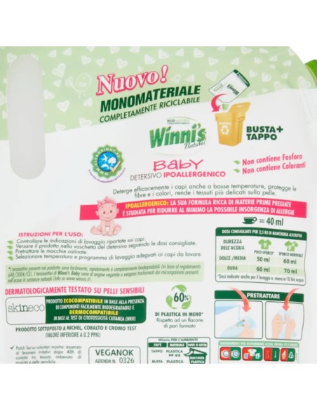 winni's baby detersivo ipoallergenico - 16 lavaggi - 800ml - ecoricarica: tuttocasashop.it: prodotti per bucato e tessuti