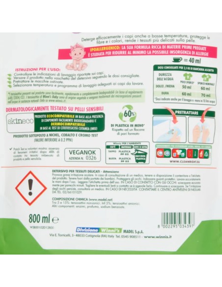 winni's baby detersivo ipoallergenico - 16 lavaggi - 800ml - ecoricarica: tuttocasashop.it: prodotti per bucato e tessuti