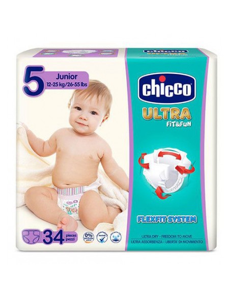 chicco pannolini ultra fit&fun taglia 5 junior 12-25kg - 34 pezzi: tuttocasashop.it: igiene e cura della persona