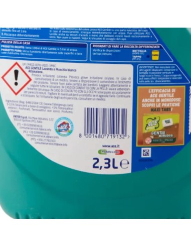 ace gentile candeggina delicata 2300ml oxy color - lavanda e muschio bianco: tuttocasashop.it: prodotti per bucato e tessuti