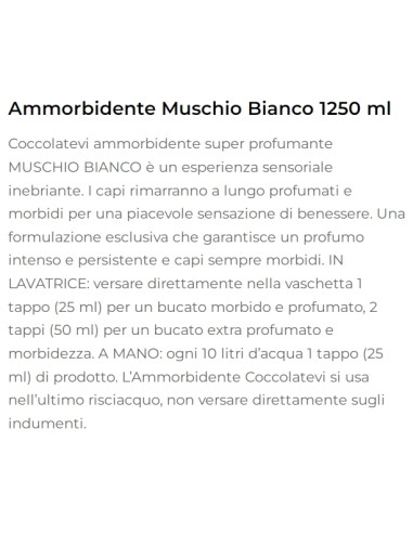 coccolatevi ammorbidente concentrato 50 lavaggi - 1250ml - muschio bianco: tuttocasashop.it: prodotti per bucato e tessuti