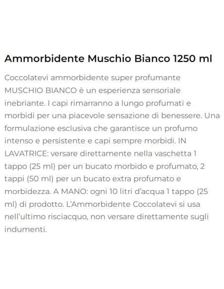 coccolatevi ammorbidente concentrato 50 lavaggi - 1250ml - muschio bianco: tuttocasashop.it: prodotti per bucato e tessuti